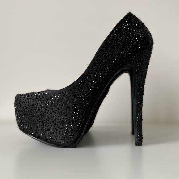 Paprika | Black Rhinestone Studded Stiletto Heels - Picture 12 of 13